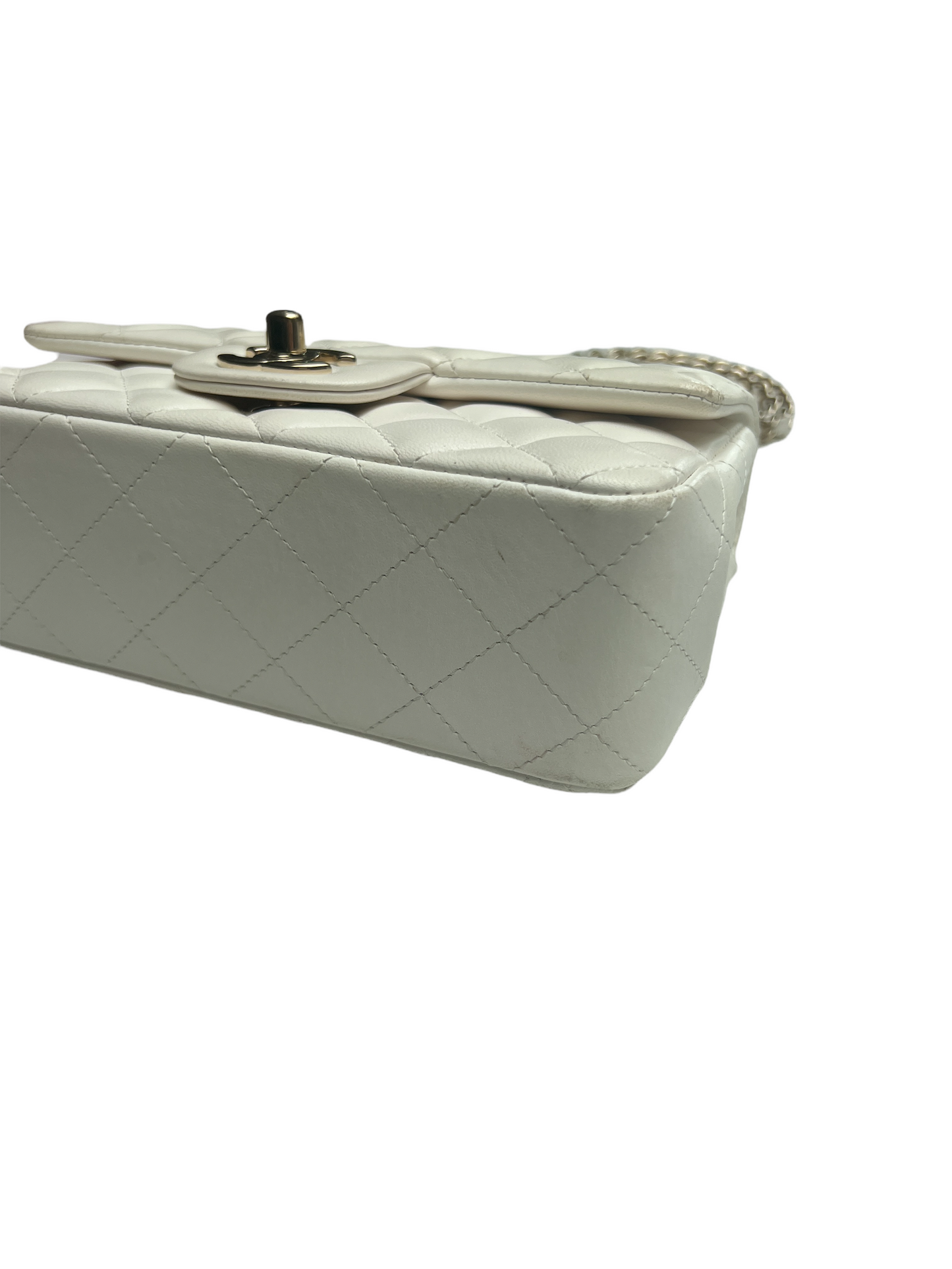 2021 White Leather Classic Mini Flap