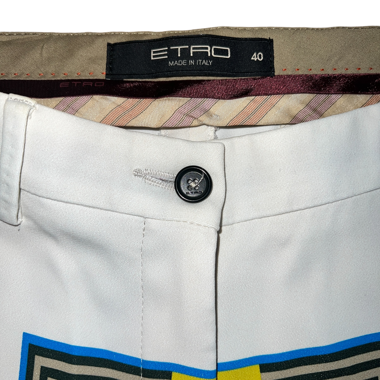 Cream Printed Pants - S