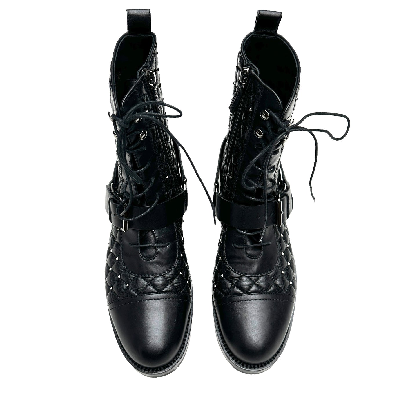 Black Studded Combat Boots - 8.5