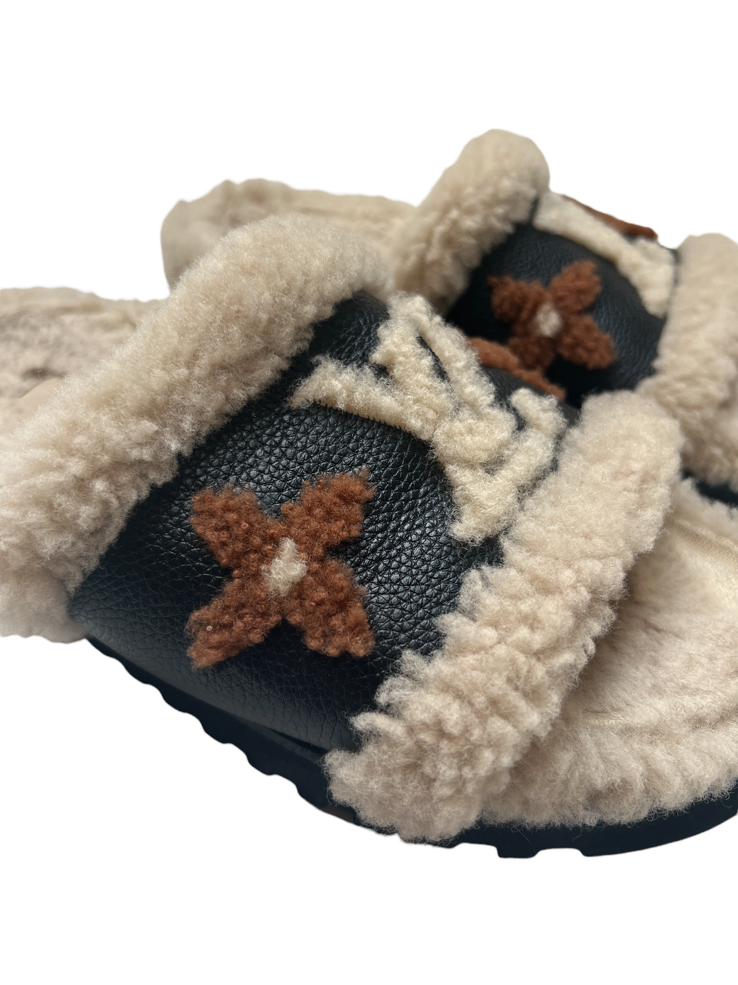 Paseo Logo Leather And Shearling Slides