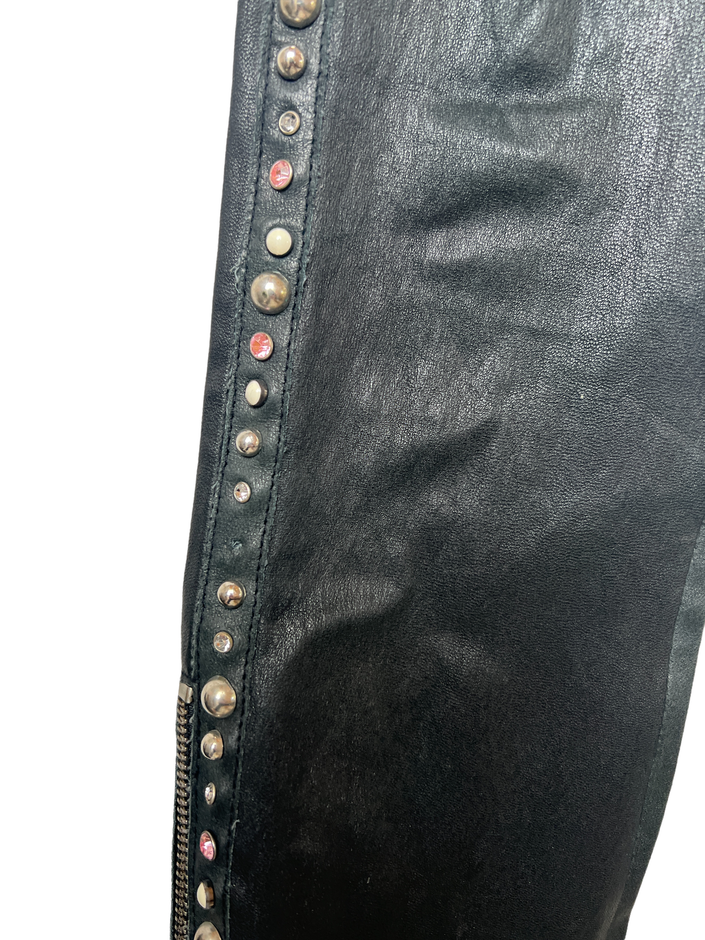 Black Leather Pants with Rhinestones - XS