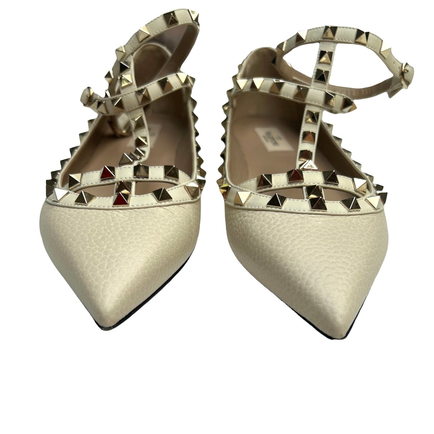 Rockstud Beige Leather Flats - 10.5