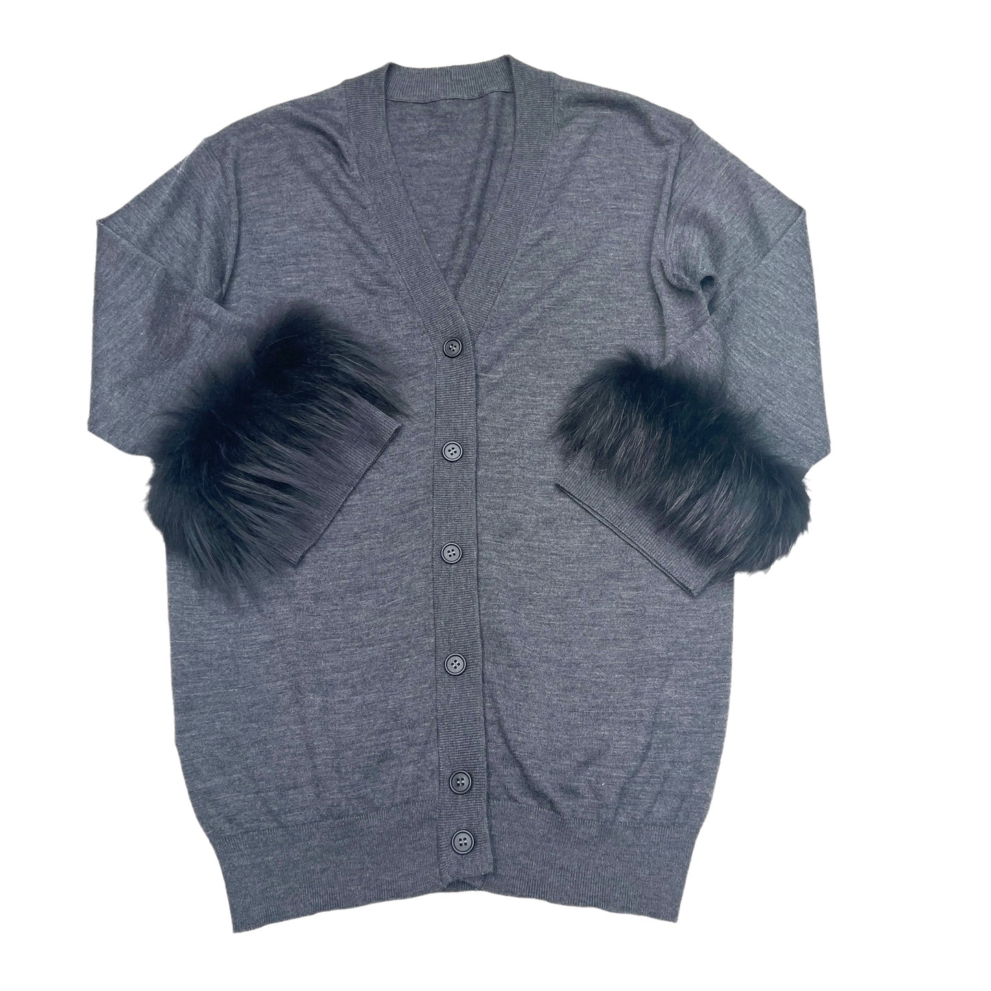 Grey Wool & Fur Cardigan - XS