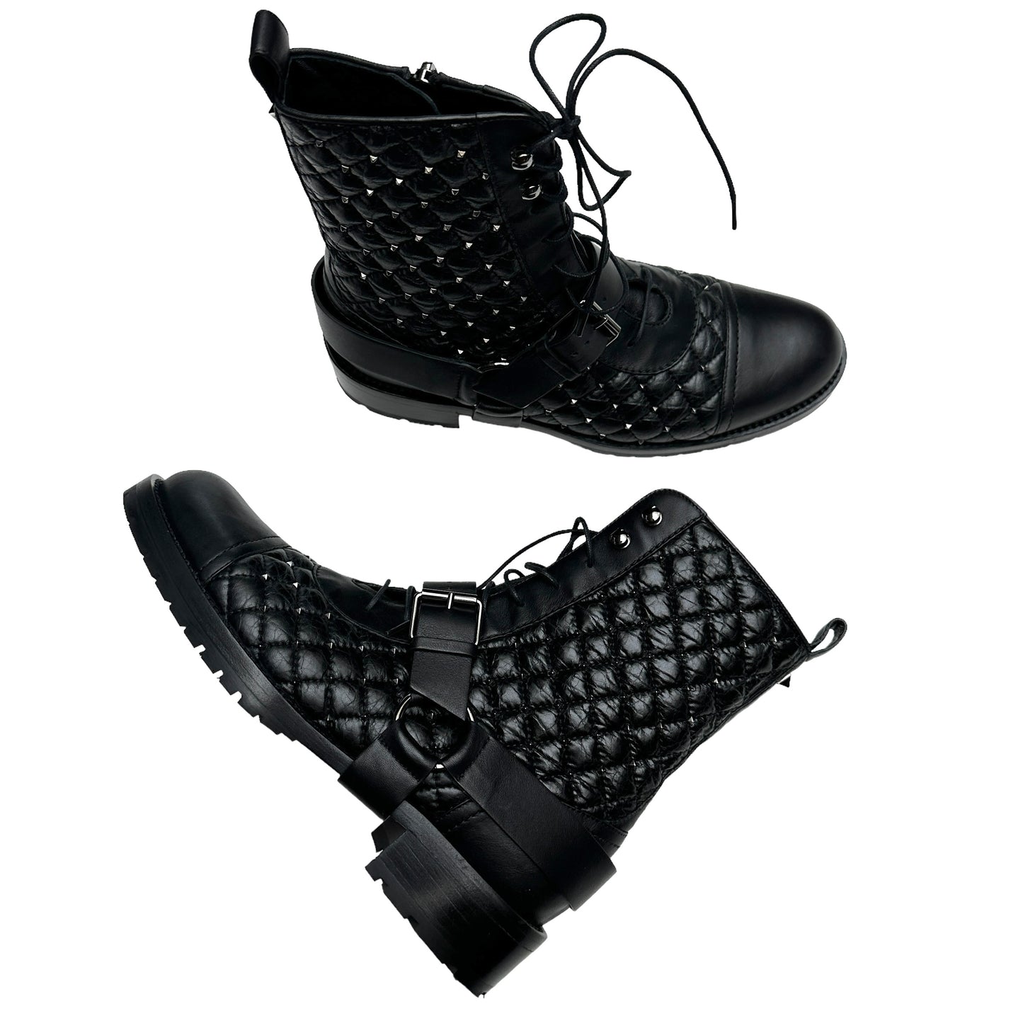 Black Studded Combat Boots - 8.5