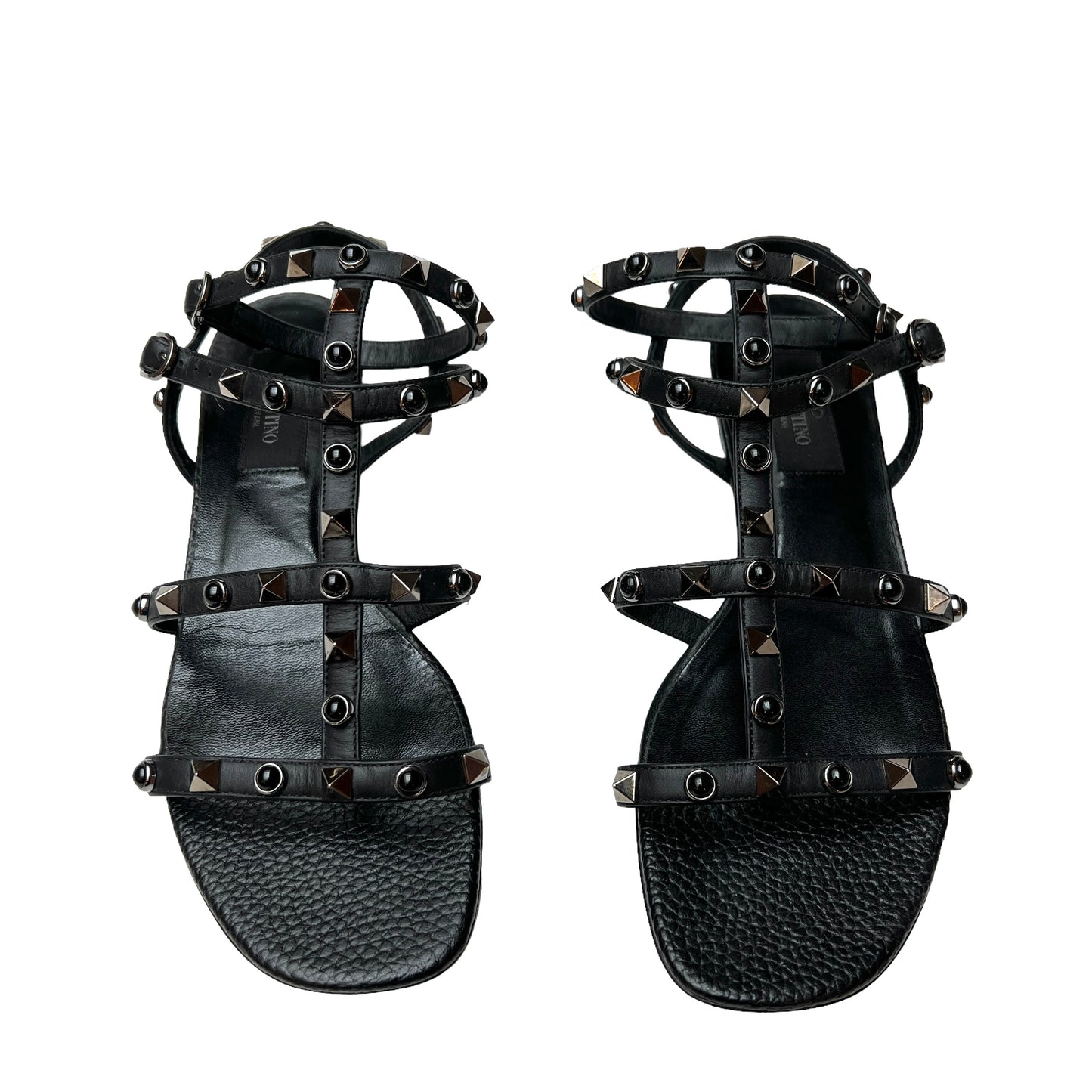 Rockstud Black Leather Sandals - 7