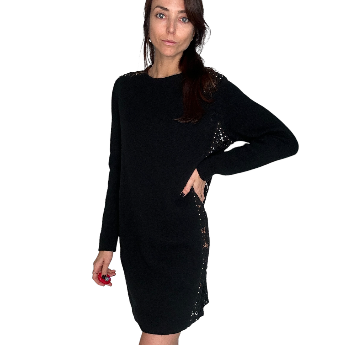 Black Dress with Lace & Studs - M