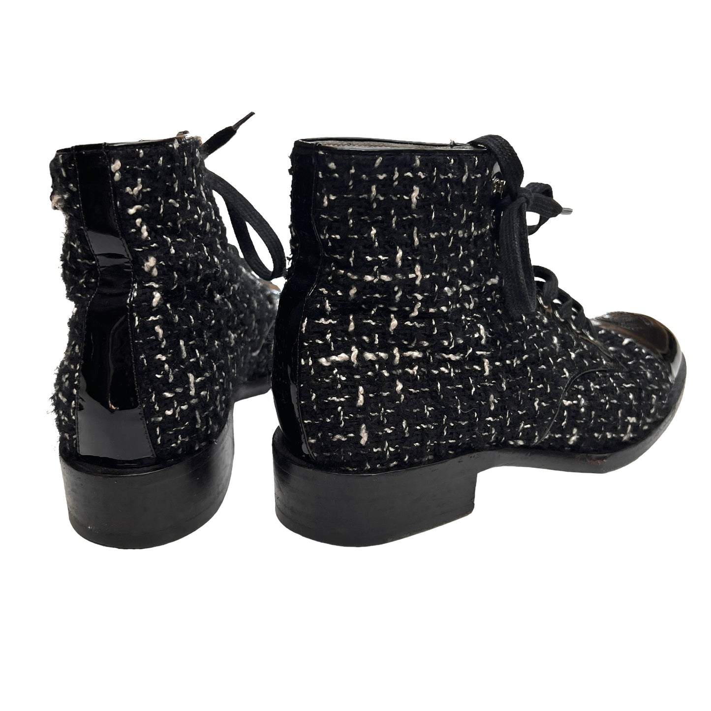 Black Tweed & Patent Leather Boots - 7.5