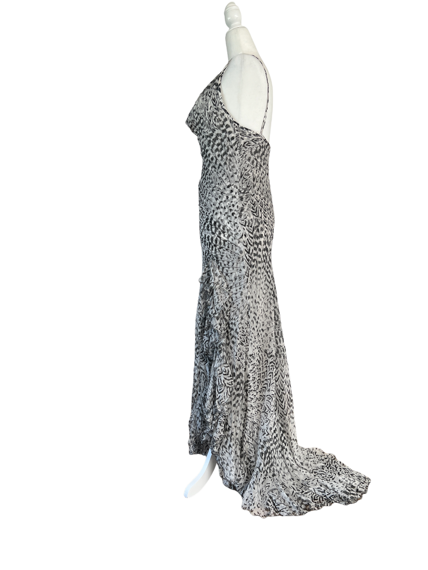 Long Silk Black and White Dress - 6