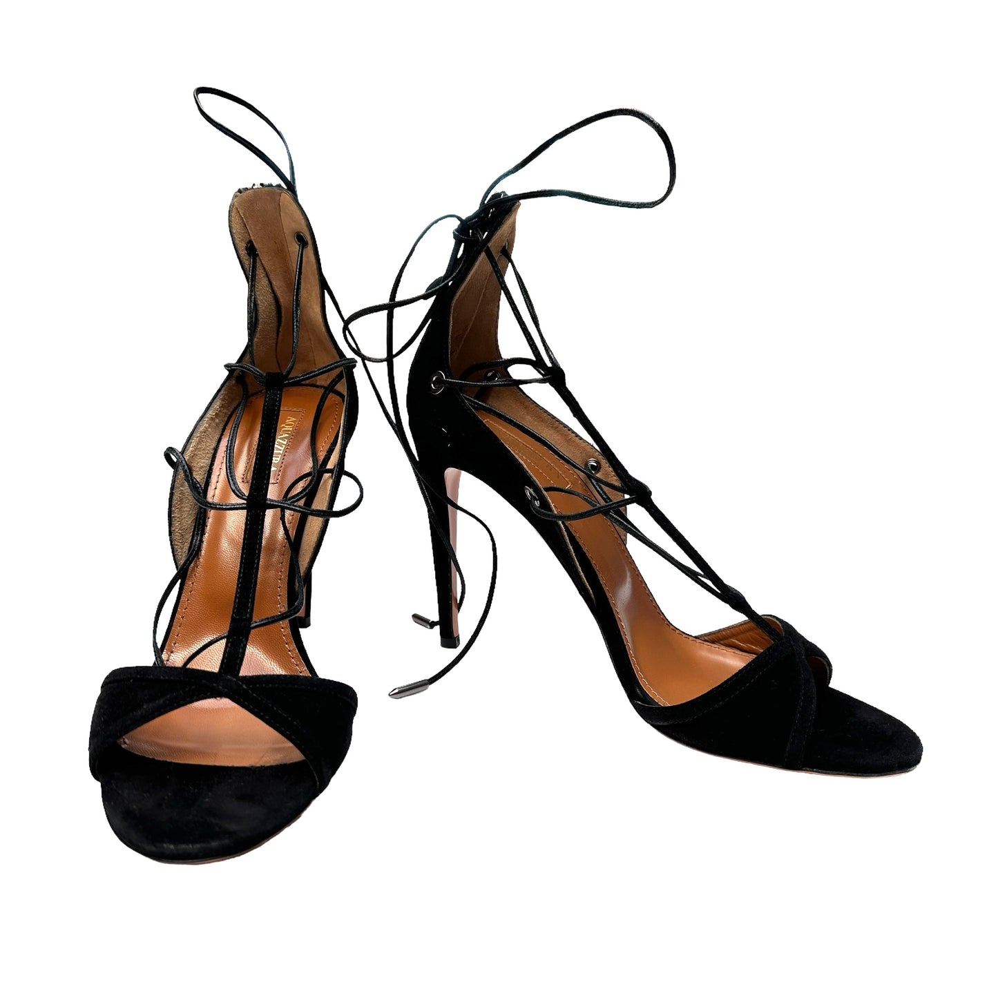 Black Suede Laced Heels - 8