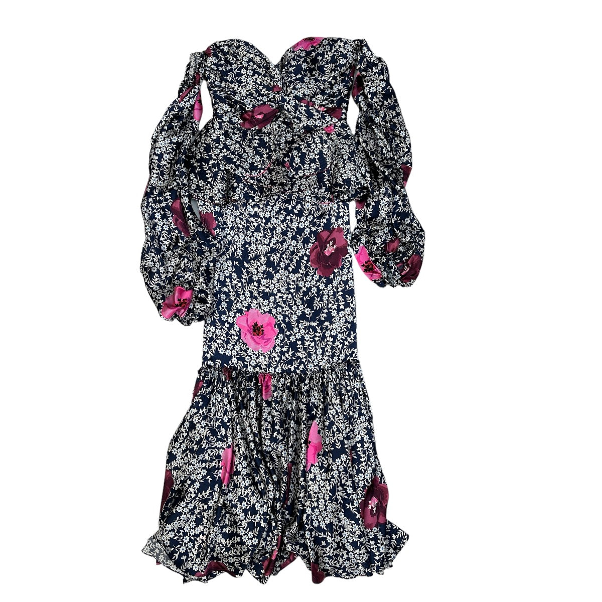 Blue Silk Floral Dress - 4