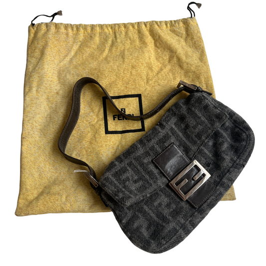 Grey Wool Baguette Bag