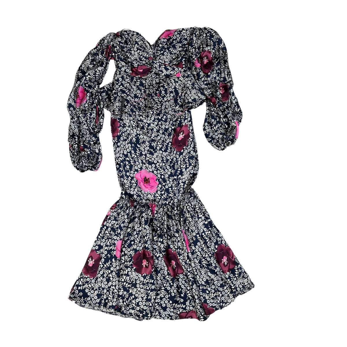 Blue Silk Floral Dress - 4