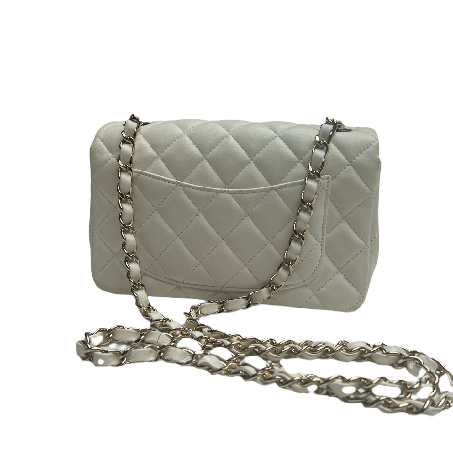 2021 White Leather Classic Mini Flap