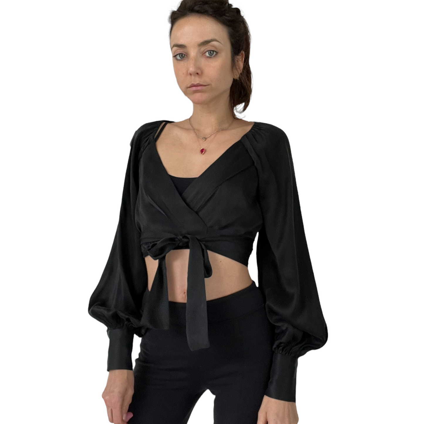 Black Silk Cropped Top - 0