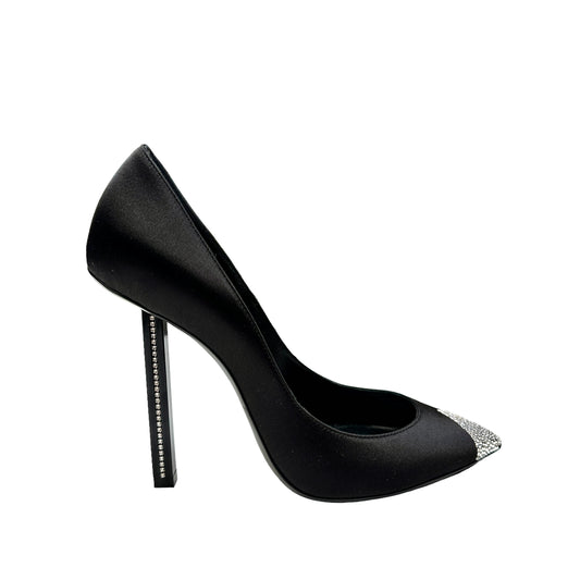 Black Satin & Crystals Heels - 8