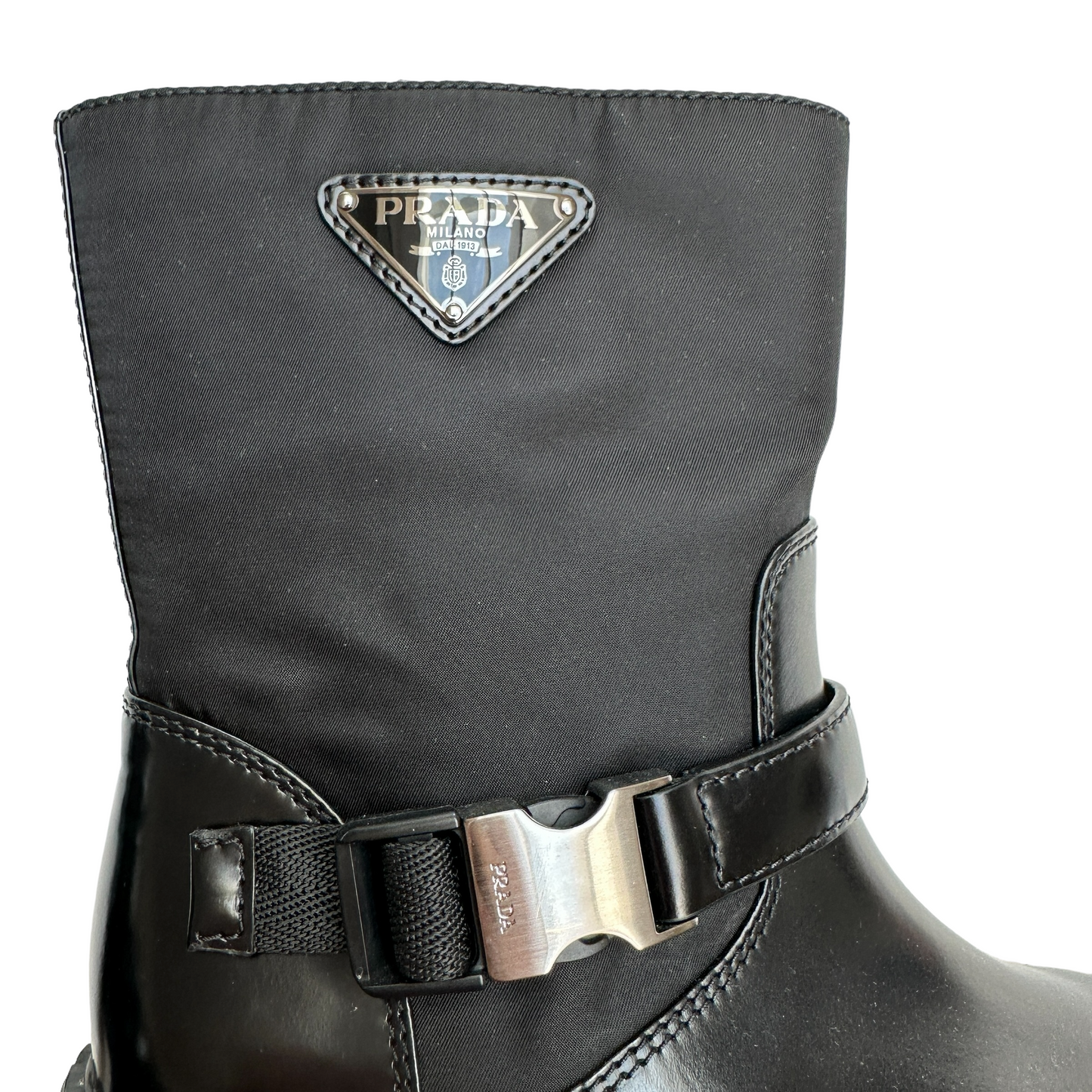 Black Leather & Nylon Boots - 7