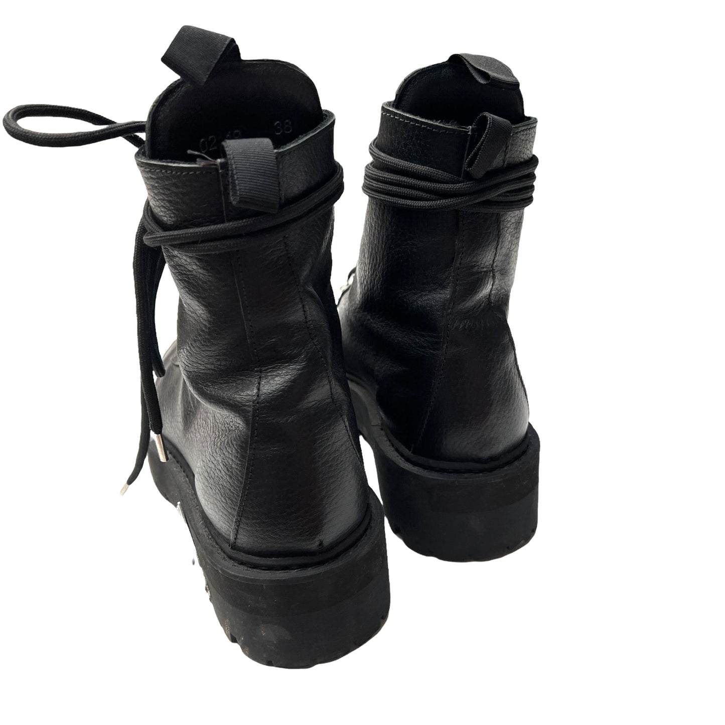 Black Leather Moto Boots - 38