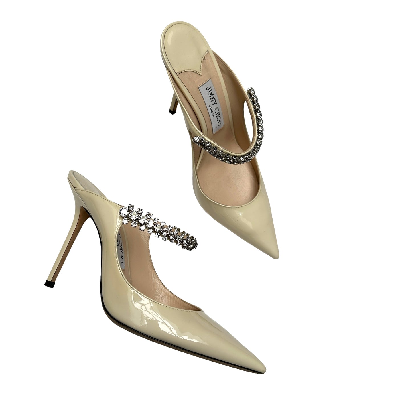 Patent Leather Mules with Crystal Strap - 9