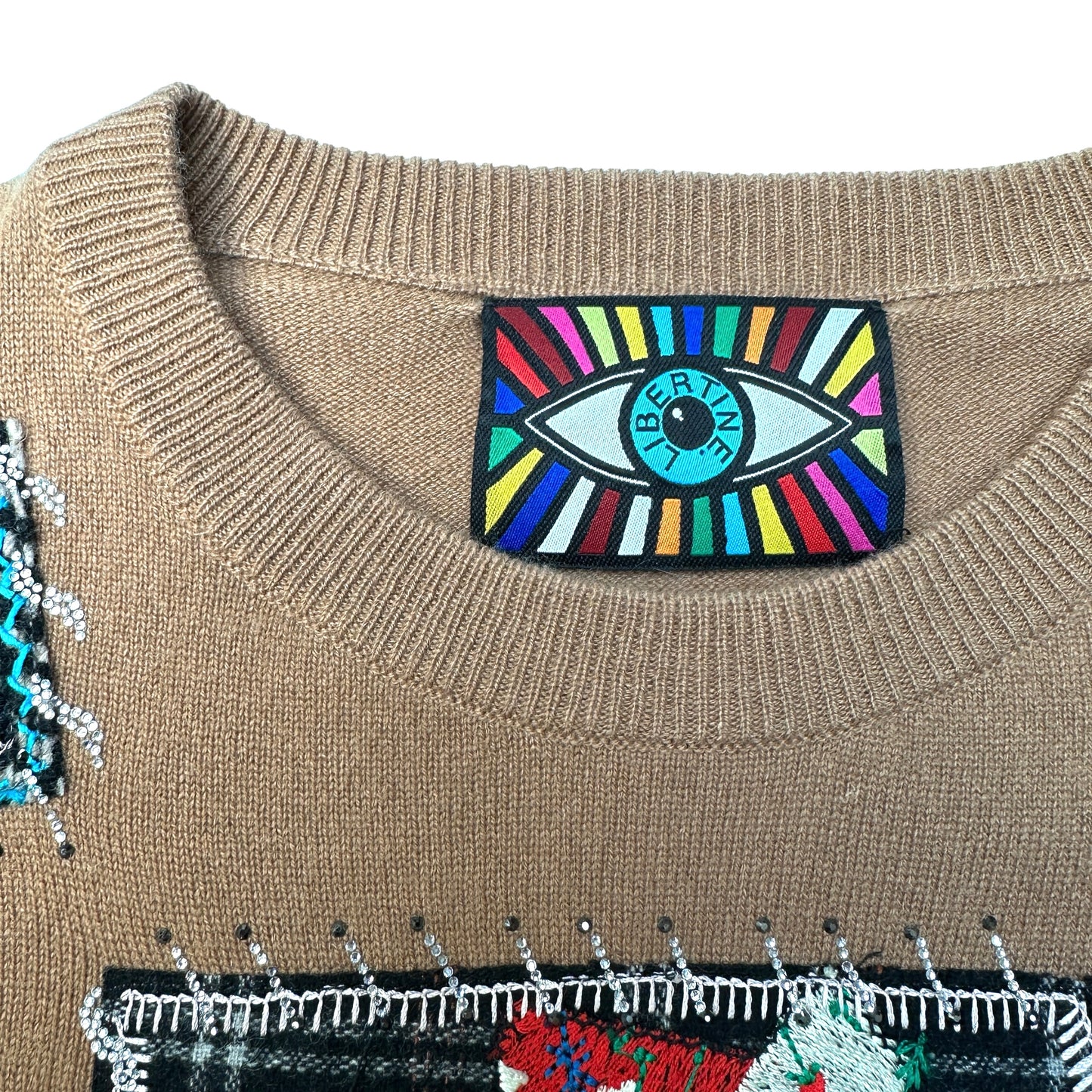 Camel Cashmere Sweater w/Crystal Patches - S