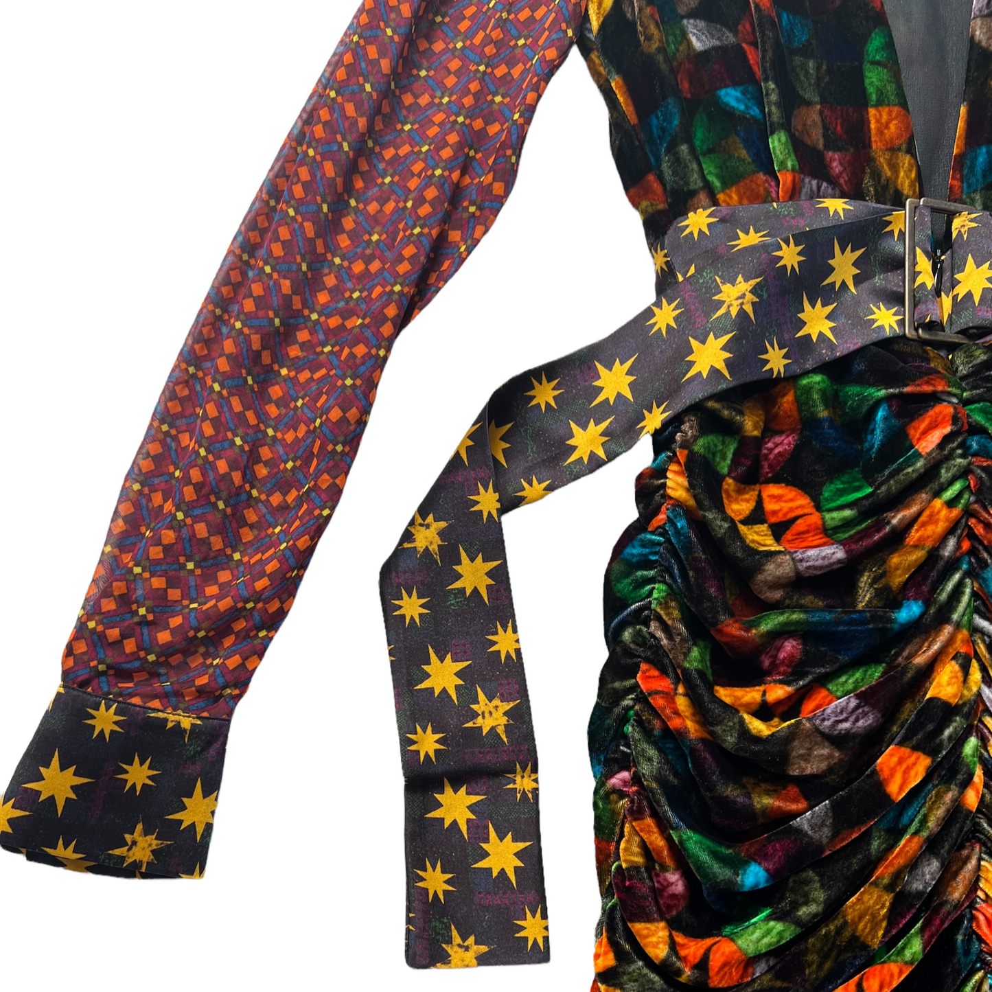 Velvet Multicolor Mini Dress - XXS
