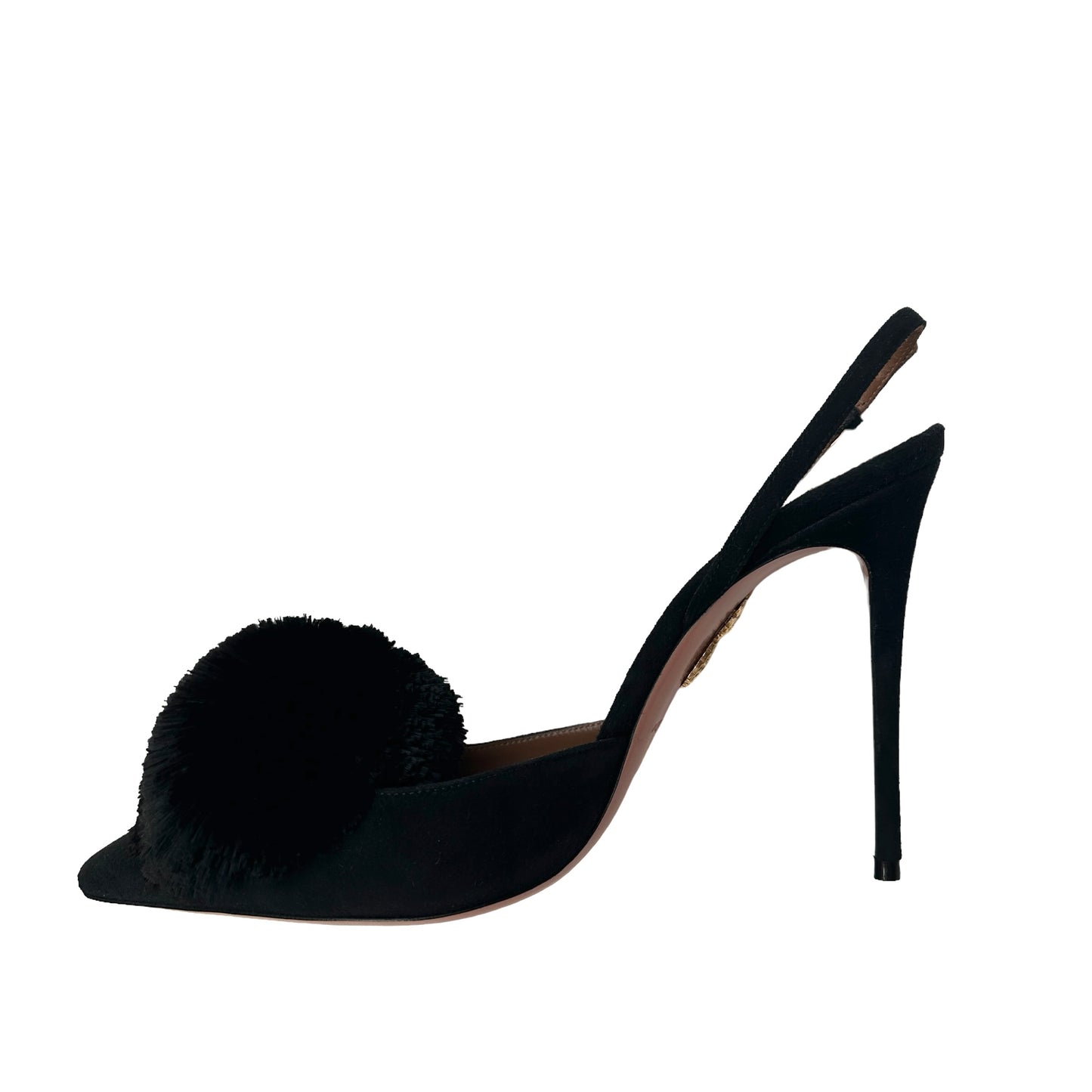 Black Suede Heels w/Pom Poms - 10