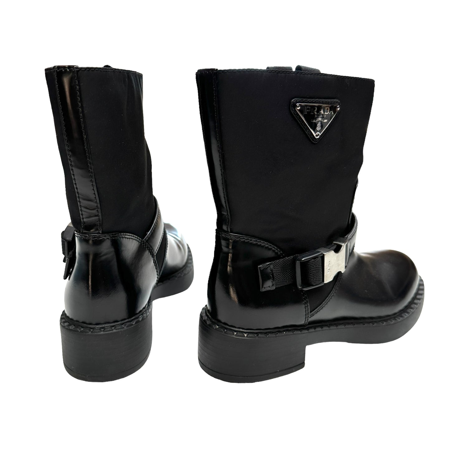 Black Leather & Nylon Boots - 7