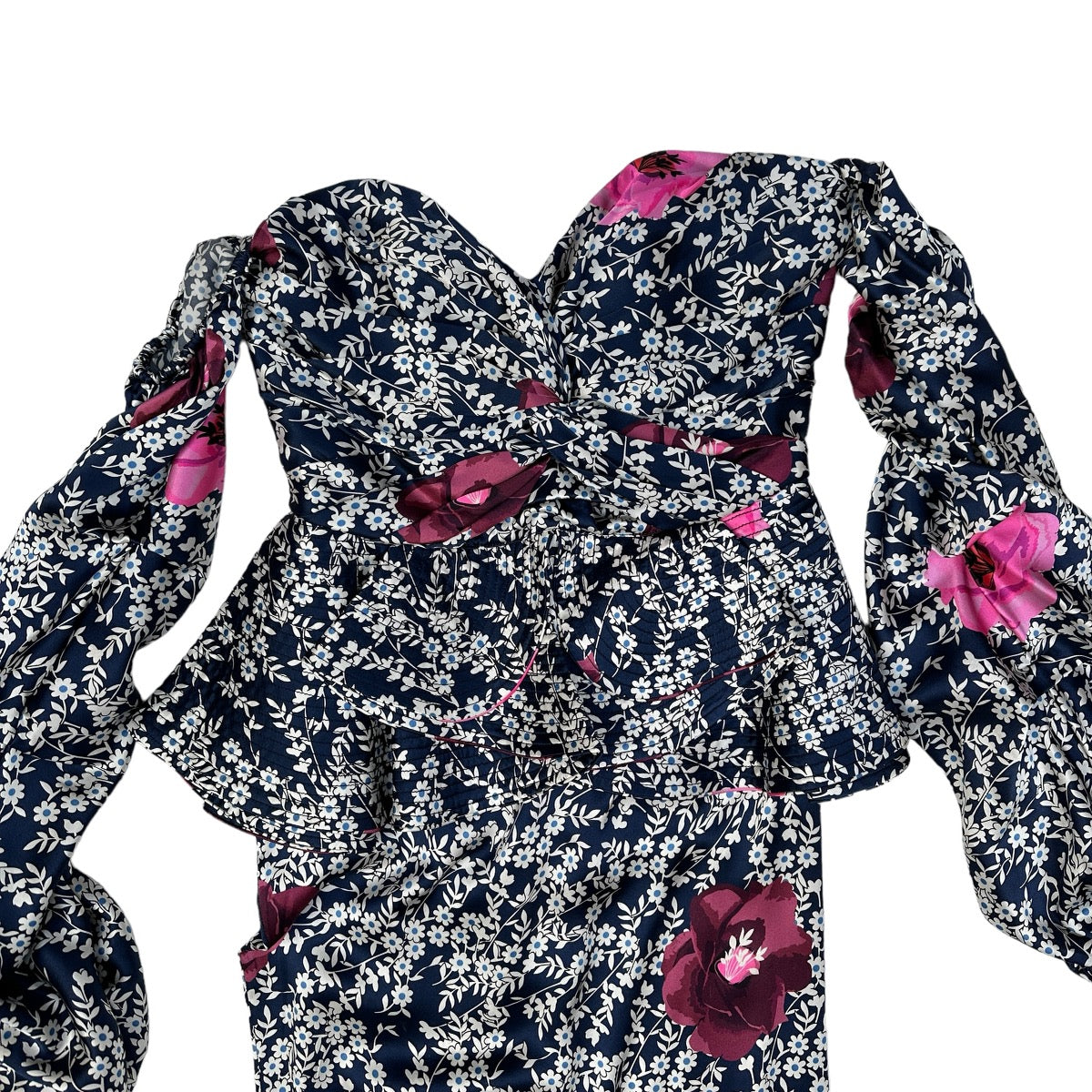 Blue Silk Floral Dress - 4