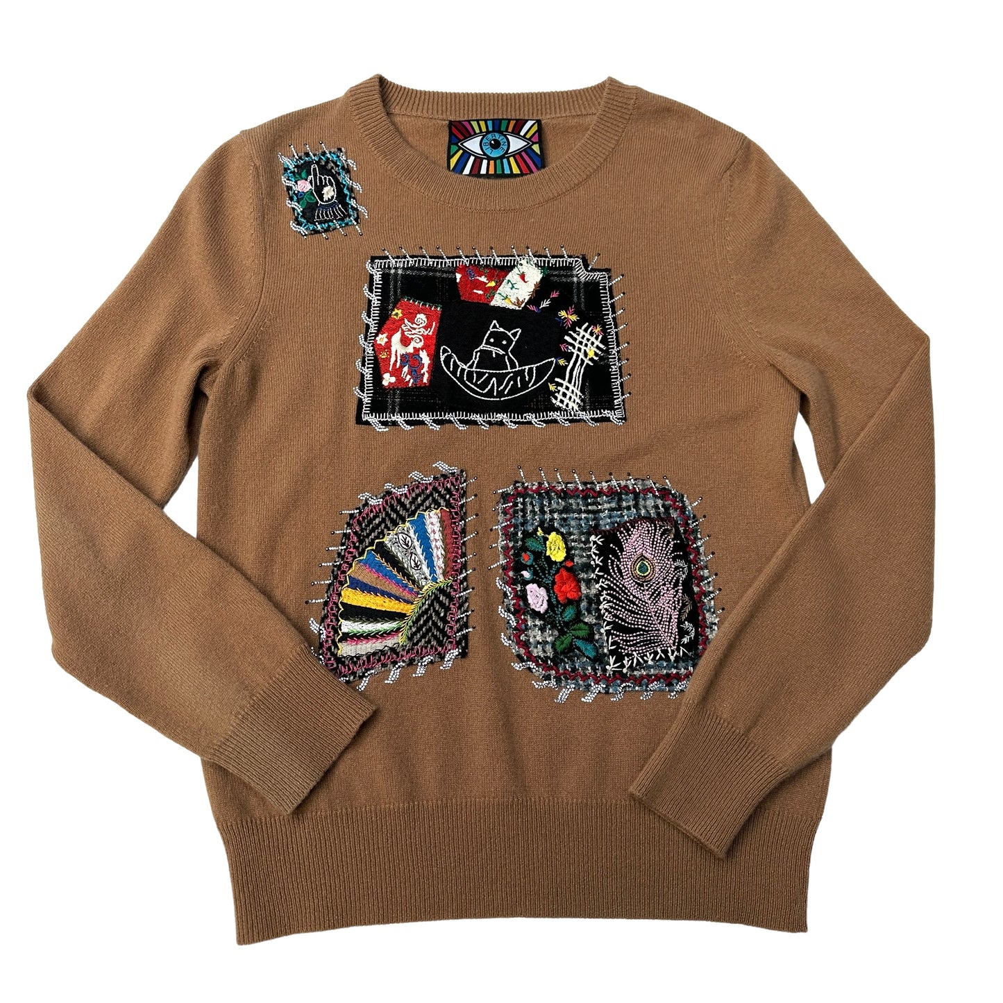Camel Cashmere Sweater w/Crystal Patches - S
