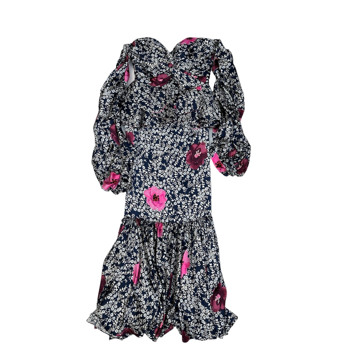 Blue Silk Floral Dress - 4