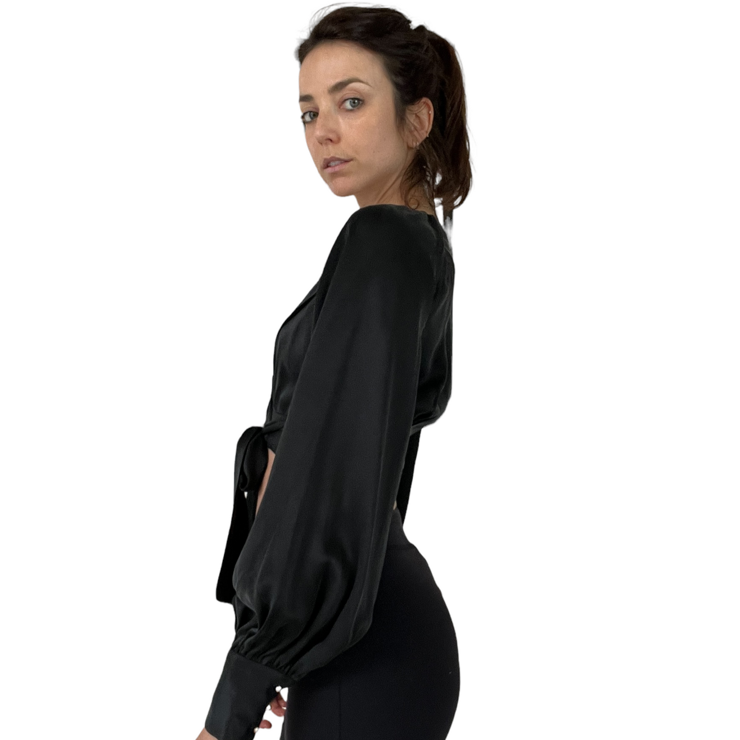 Black Silk Cropped Top - 0