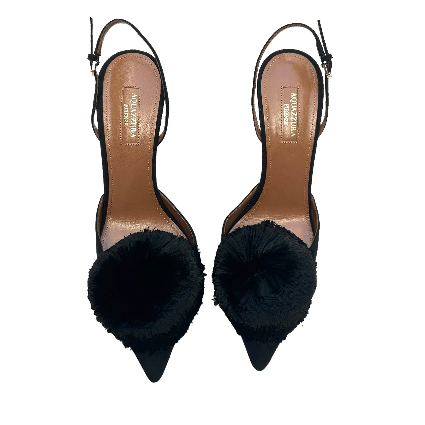 Black Suede Heels w/Pom Poms - 10