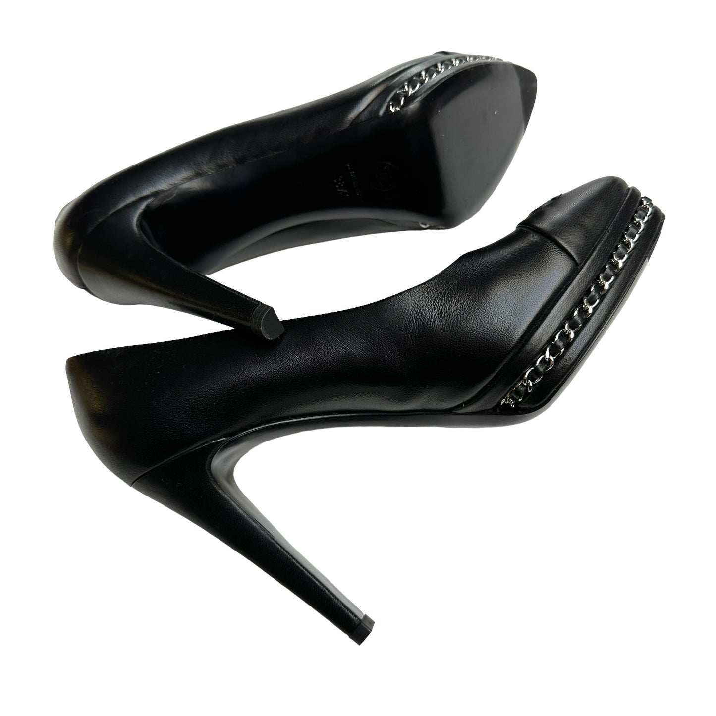 Black Leather Heels w/Chains - 8.5