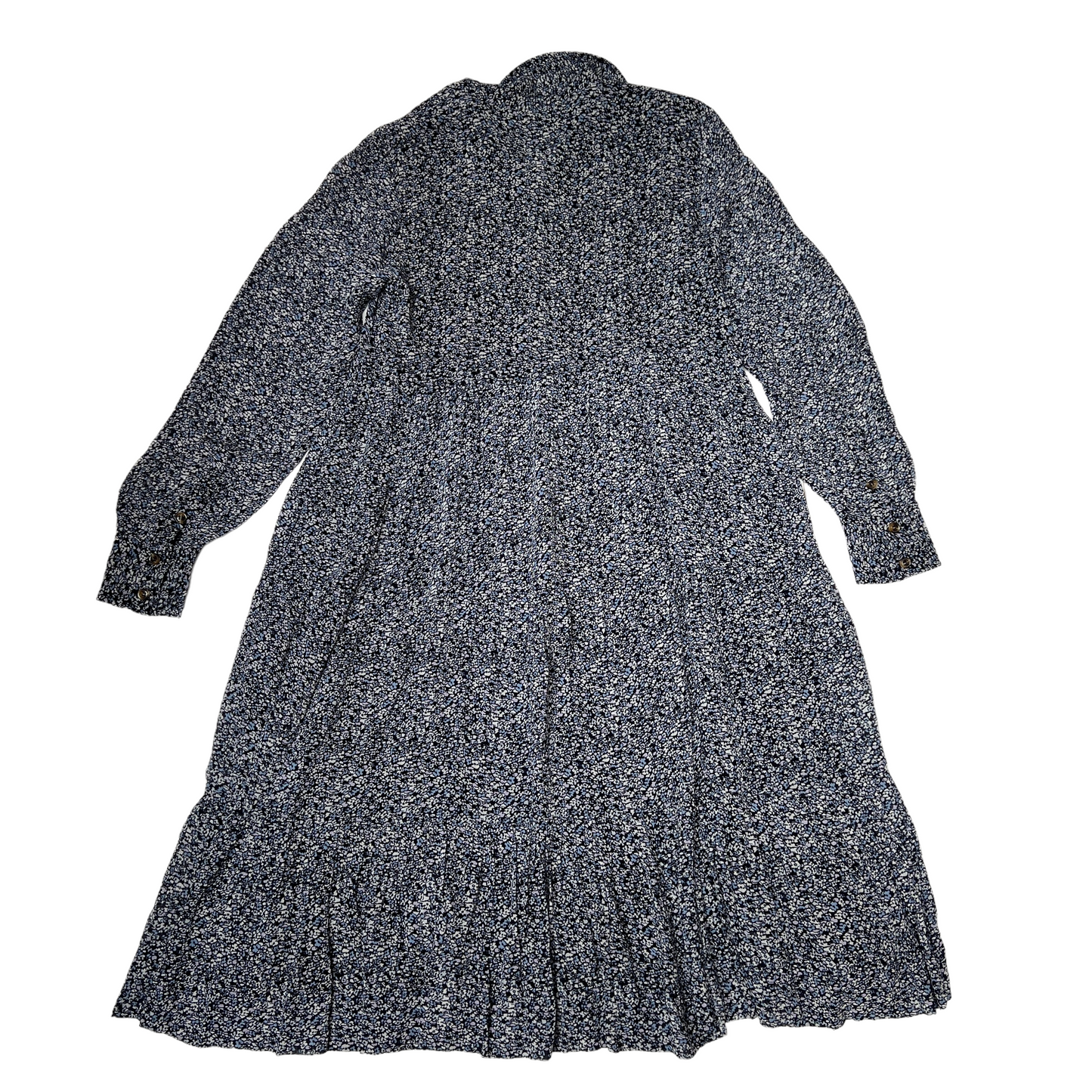 Blue Long Sleeves Floral Dress - L