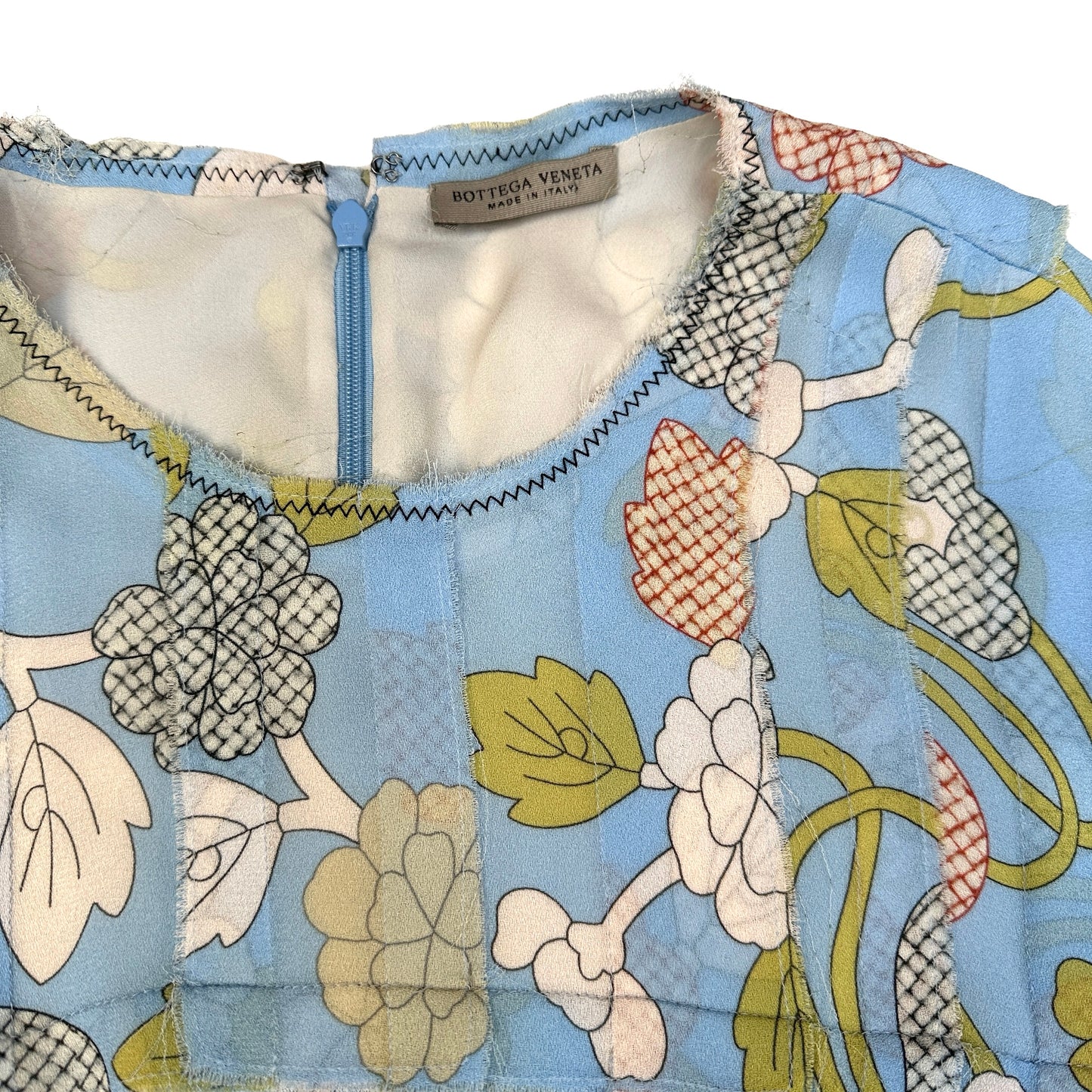 Floral Blue Silk Dress - M