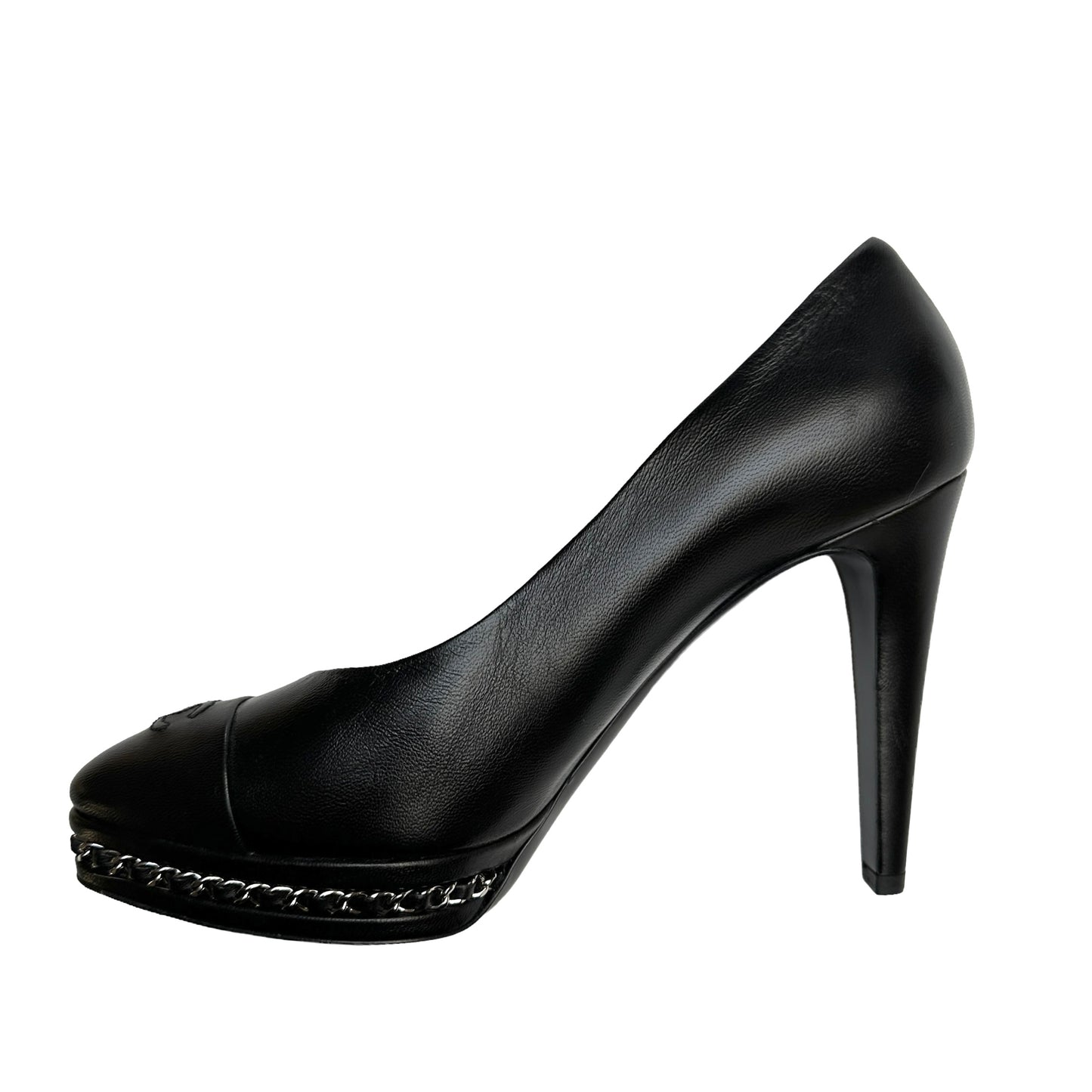 Black Leather Heels w/Chains - 8.5
