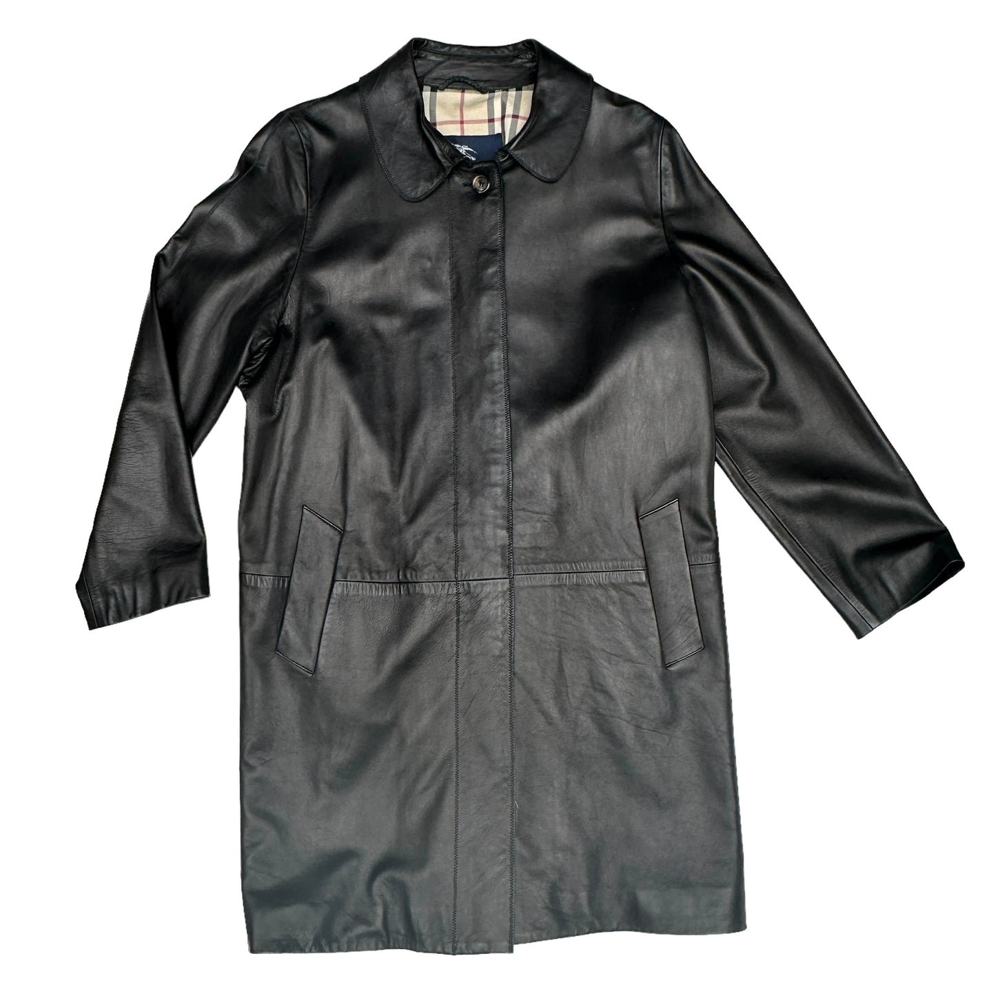 Vintage Black Leather Long Coat - L