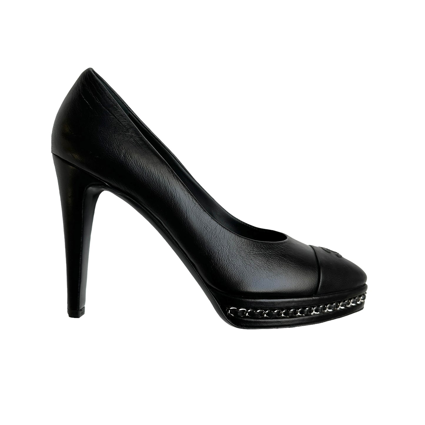Black Leather Heels w/Chains - 8.5