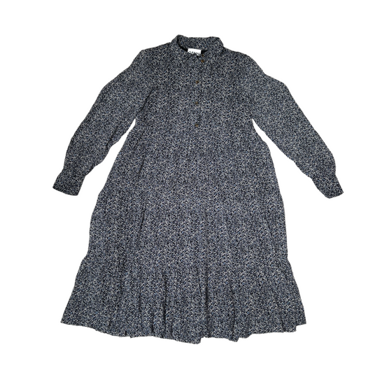 Blue Long Sleeves Floral Dress - L