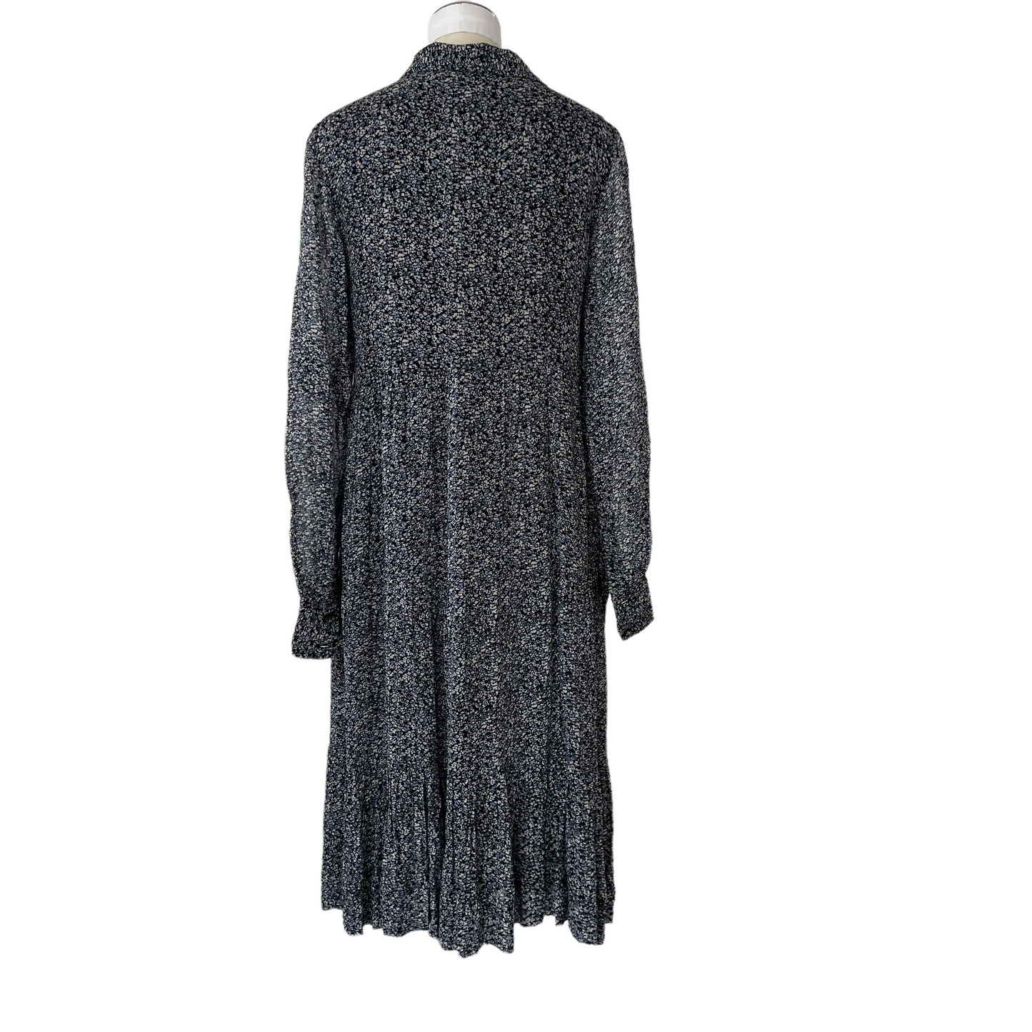 Blue Long Sleeves Floral Dress - L