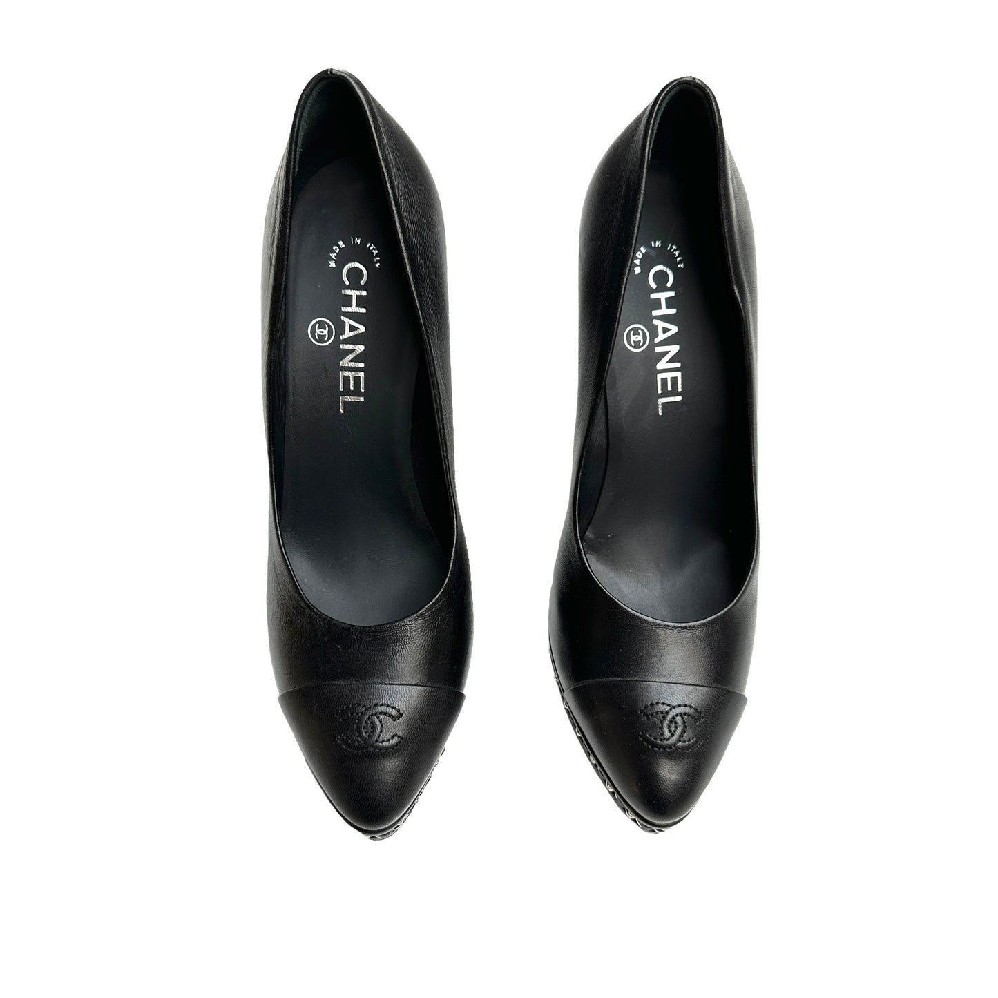 Black Leather Heels w/Chains - 8.5