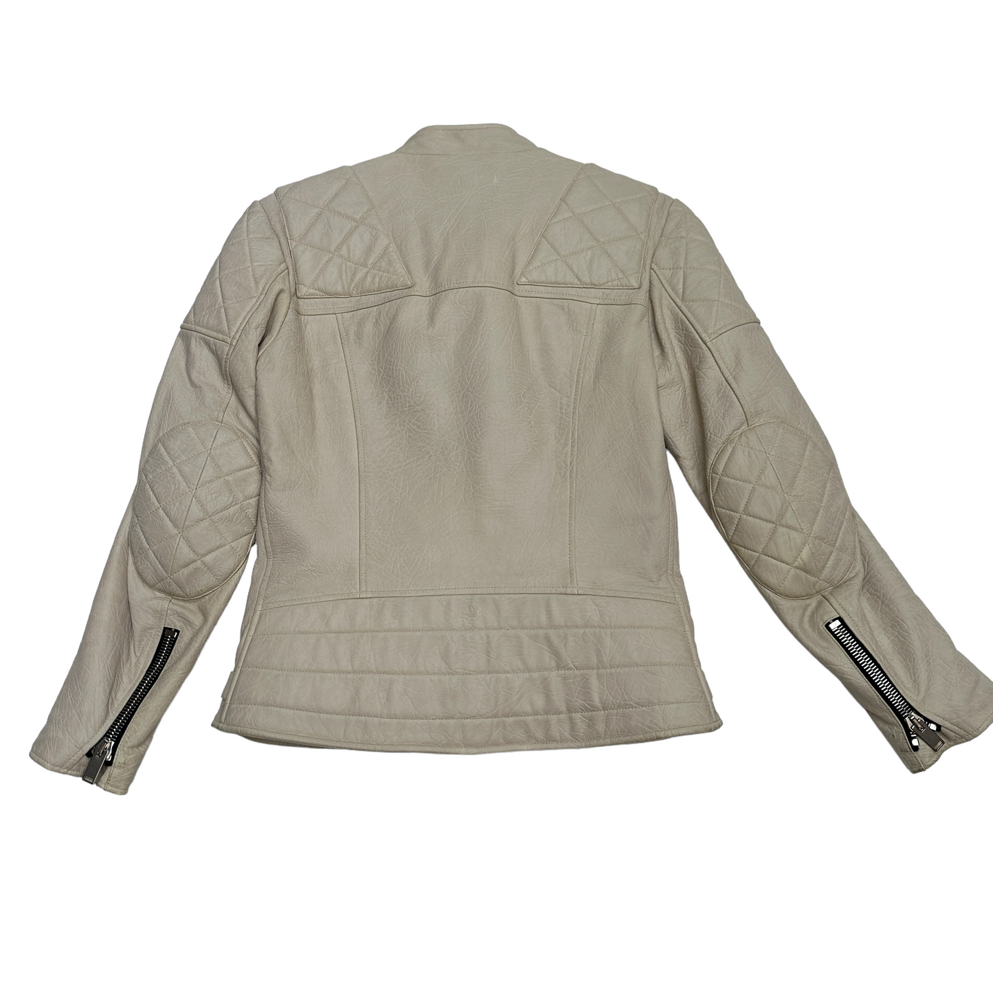 Beige Leather Biker Jacket - S/M