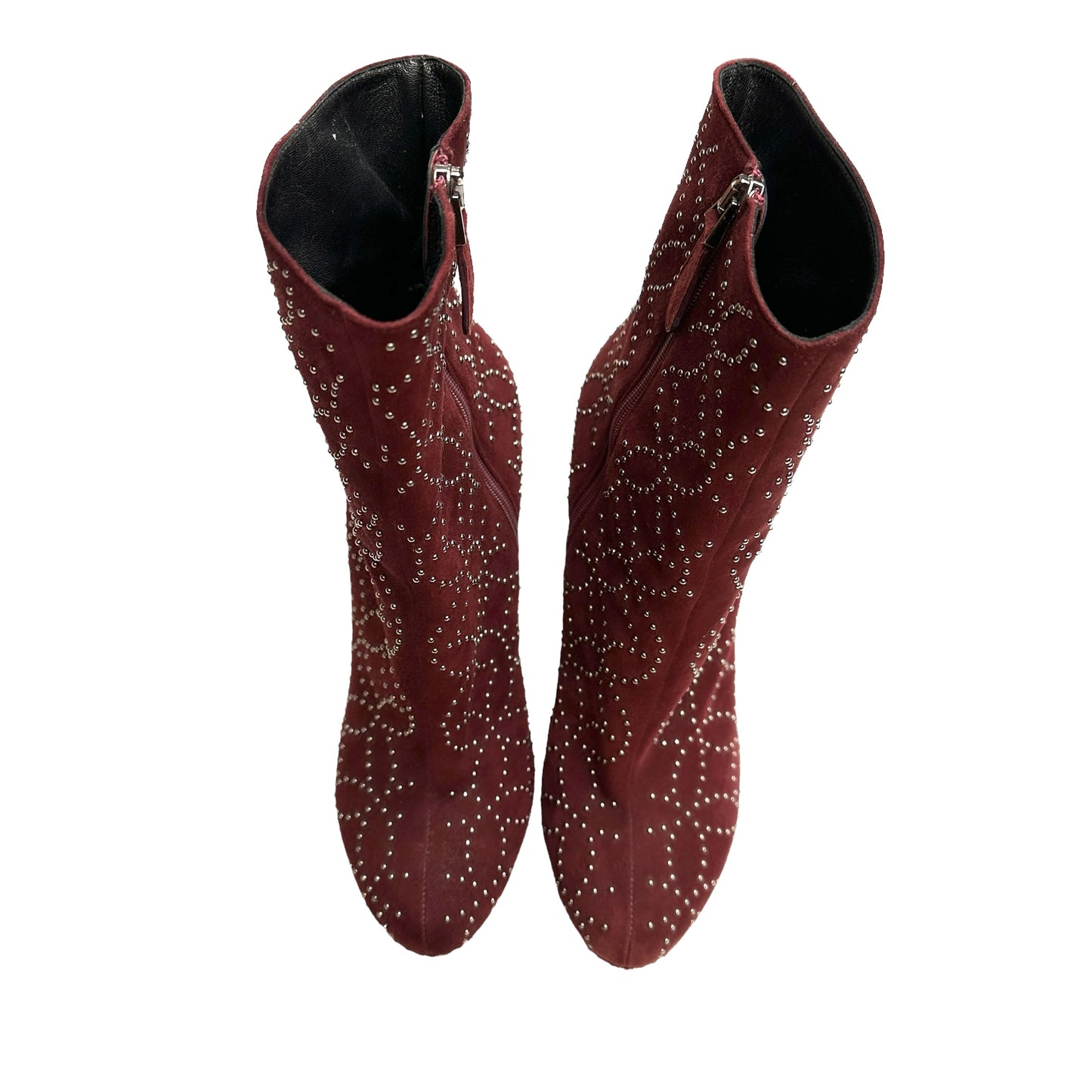 Burgundy Suede Heels Boots - 9