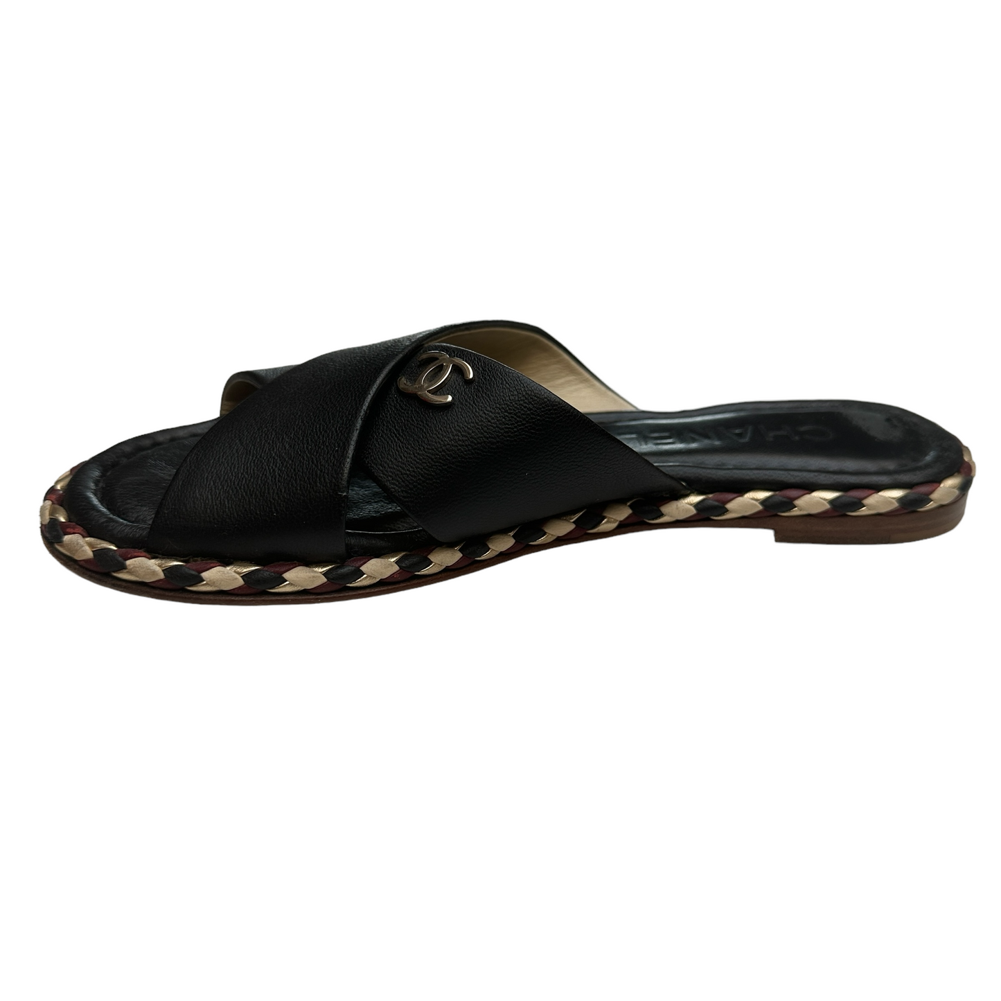 Black Leather Slides - 5