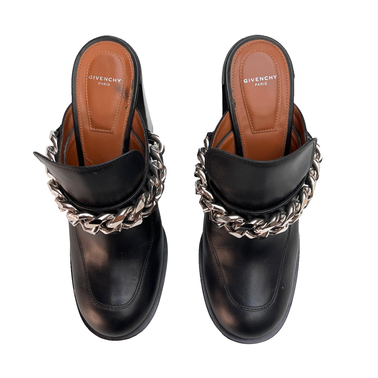 Black Heeled Mules w/Chains - 10.5