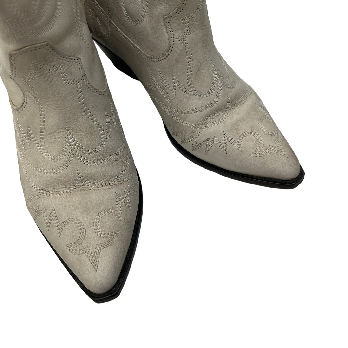 Cream Leather Cowgirl Boots - 10